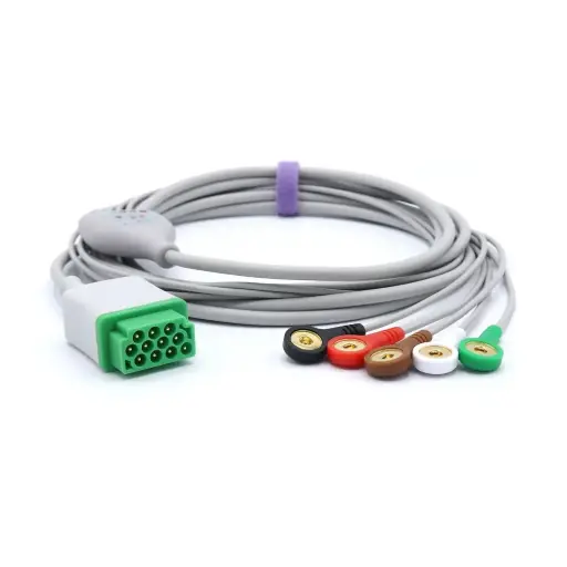 [SG5112S] Cable ECG Compatible con GE Marquette, 5 Derivaciones, Tipo Snap AHA Dash 1000/3000/4000, Cables de 11 Pines